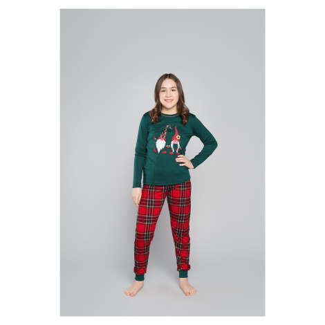 Santa pyžamo pro dívky, dlouhý rukáv, dlouhé nohavice - zelená/potisk Italian Fashion