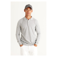 ALTINYILDIZ CLASSICS Men's Gray Standard Fit Normal Cut Polo Neck Jacquard Knitwear Sweater