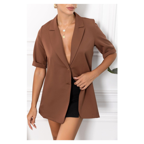 armonika Women's Brown Short Sleeve Two Buttoned Oversize Jacket