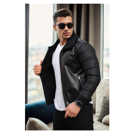 16456 Dewberry Faux Fur Inside Slim Fit Mens Winter Coat-BLACK-BLACK