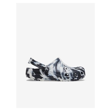 Bílo-černé dětské vzorované pantofle Crocs Classic Marbled Clog