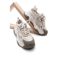 Marjin Women's High-Sole Sneaker Lace-Up Sneakers Virez Beige.