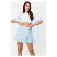 Trendyol Light Blue Buckle Detail Wrapover High Waist Mini Denim Skirt