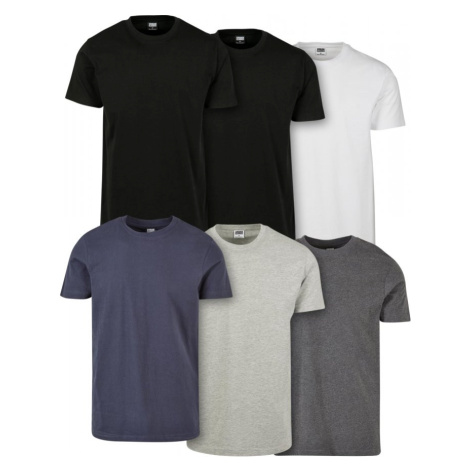 Pánské tričko Urban Classics Basic 6ks - černé, černé, bílé, šedé, tmavě šedé, modré