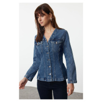 Trendyol Blue Waist Fitted Denim Jacket