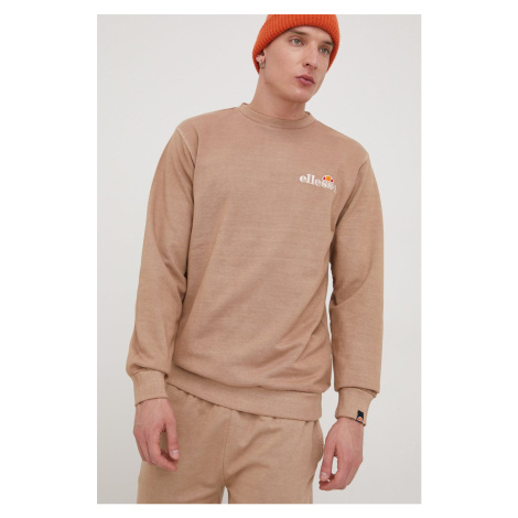 Bavlněná mikina Ellesse pánská, hnědá barva, s aplikací, SHM13145-BROWN