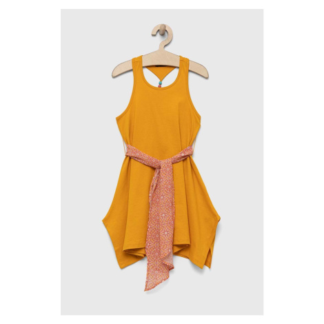 Dětské bavlněné šaty Sisley oranžová barva, mini