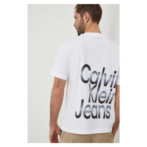 Bavlněné tričko Calvin Klein Jeans bílá barva, s potiskem, J30J325699