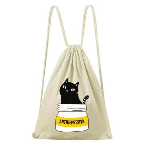 DOBRÝ TRIKO Bavlněný batoh s kočkou ANTIDEPRESIVA Barva: Natural