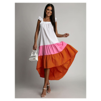 Letní šaty na ramínka s delšími zády, růžové a oranžové