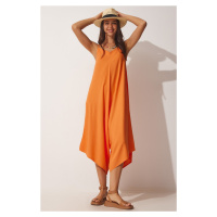 Happiness İstanbul Women's Orange Straps Oversized, Flowy Baggy Overalls