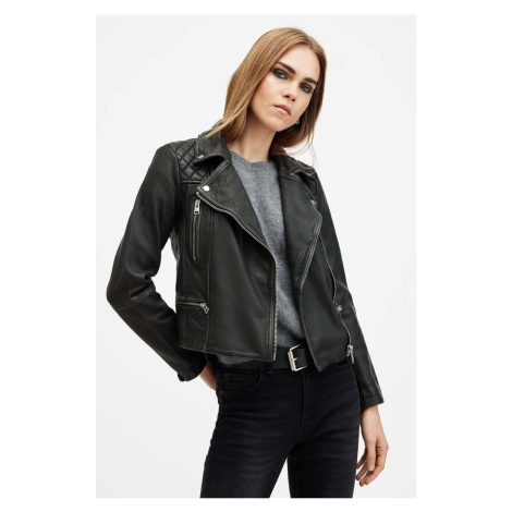 Kožená bunda AllSaints CARGO BIKER dámská, černá barva, přechodná, W085LB