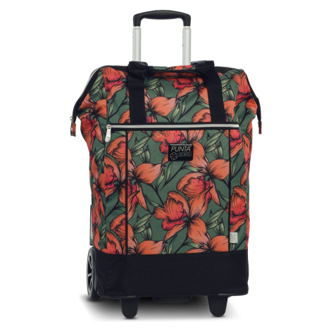 PUNTA nákupní taška na kolečkách s výsuvnou rukojetí - 40L - květinová zeleno - červená PUNTA wheel