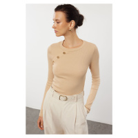 Trendyol Mink Fitted Raglan Sleeve Stretchy Knitted Blouse with Snap Detail