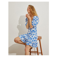 Koton Short Floral Dress with Pleated Collar