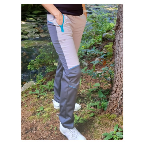 Dámské LETNÍ softshellové kalhoty - šedo-šedé s tyrkys doplňky