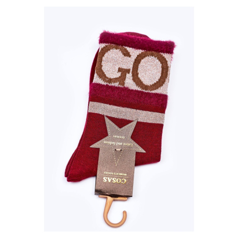 Dámské Bavlněné Ponožky GO-GO S Kožešinou COSAS Burgundské Kesi