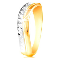 Zlatý prsten 585 - vlnka z bílého a žlutého zlata, blýskavý broušený povrch