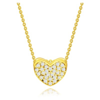 Diamantový náhrdelník ze žlutého zlata 585 - srdce s čirými diamanty