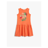 Koton Combed Cotton Dress Sleeveless Round Neck Flamingo Printed Cotton