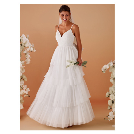tylové vrstvené svatební šaty se špagetovými ramínky Ever-Pretty