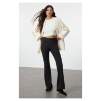 Trendyol Black Ribbed Detail High Waist Flare Soft Touch Trousers