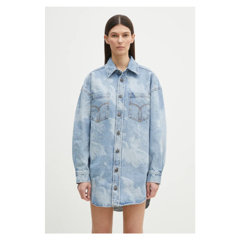 Džínové šaty Fiorucci Angel Print Denim Shirt Dress modrá barva, mini, W02SPDDR313DN03DN02