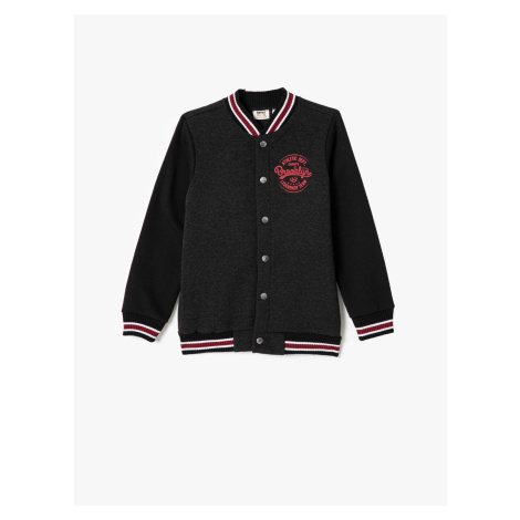 Koton College Jacket with Snap Buttons Printed