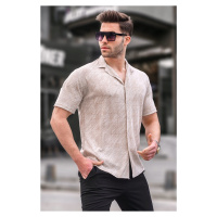 Madmext Men's Beige Classic Collar Regular Fit Short Sleeve Shirt 5583