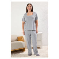 Trendyol Curve Gray Square Collar Camisole Knitted Pajama Set