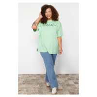 Trendyol Curve Mint Wide Pattern Printed Crew Neck Knitted T-shirt