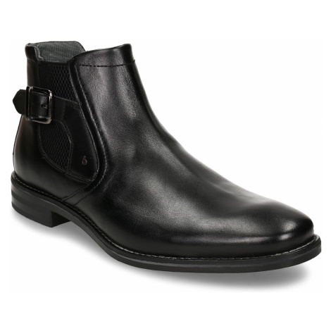 Černá pánská kožená kotníková obuv s přezkou