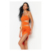 Trendyol Orange Fitted Mini Knitted Cut Out/Window Beach Dress