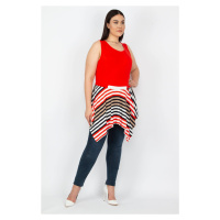 Şans Women's Plus Size Red Skirt Asymmetric Line Detailed Tunic