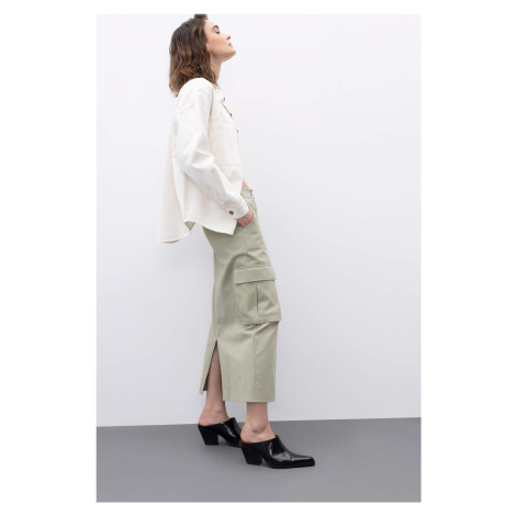 DEFACTO Slit Gabardine Midi Skirt with Cargo Pocket