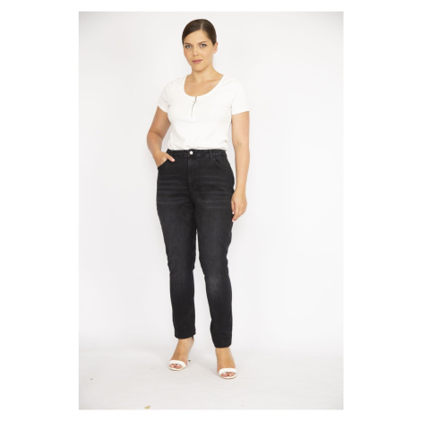 Şans Women's Plus Size Black High Waist Lycra 5-Pocket Jeans