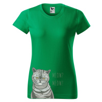 DOBRÝ TRIKO Dámské tričko s potiskem kočky Barva: Středně zelená