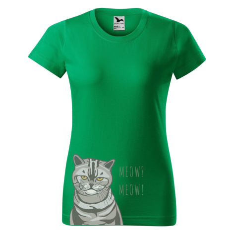 DOBRÝ TRIKO Dámské tričko s potiskem kočky Barva: Středně zelená