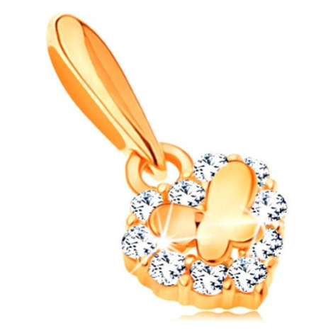 Zlatý přívěsek 585 - malé blýskavé srdíčko se zirkony a lesklý motýlek Šperky eshop