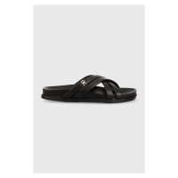 Kožené pantofle Tommy Hilfiger STRAP FEMININE SANDAL dámské, černá barva