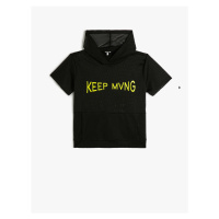 Koton Hooded Mesh T-Shirt Sports Short Sleeve kangaroo Pocket Printed