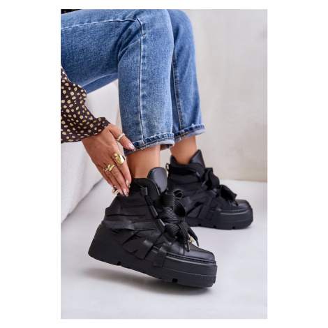 Kožené Dámské Sneakersy Na Masivní Platformě CheBello 4561 Černé