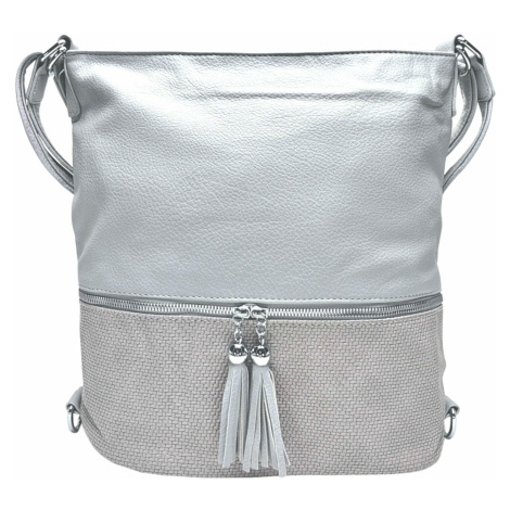 Střední světle šedý kabelko-batoh 2v1 s třásněmi Nickie BELLA BELLY