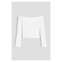 H & M - Žebrovaný top's odhalenými rameny - bílá