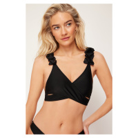 Trendyol Black Triangle Frilly Bikini Top