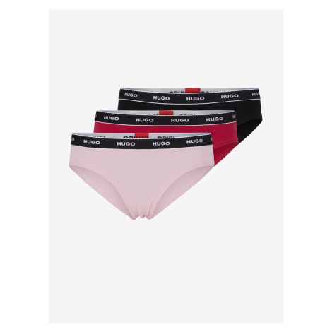 Sada tří dámských kalhotek v růžové a černé barvě BOSS Hugo Boss