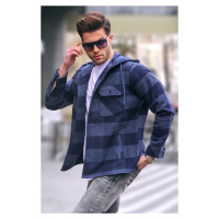 Madmext Indigo Checked Men's Shirt with a Hoodie 5584