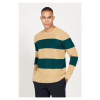 AC&Co / Altınyıldız Classics Men's MILK BROWN-GREEN Standard Fit Regular Fit Crew Neck Knitwear 