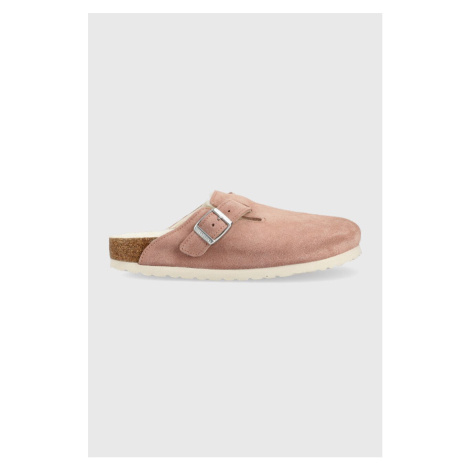 Semišové papuče Birkenstock Boston růžová barva