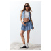 Trendyol Blue Pleated Low Waist Mini Denim Skirt